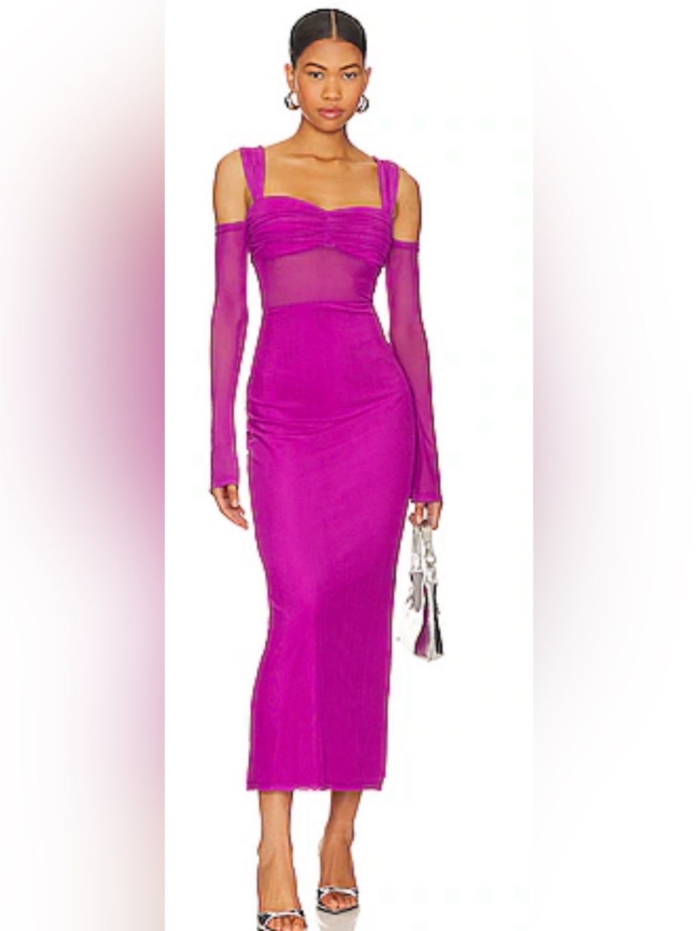 NWT Runaway the Label Lamoura Sheer-Panel Midi Dress in Plum
